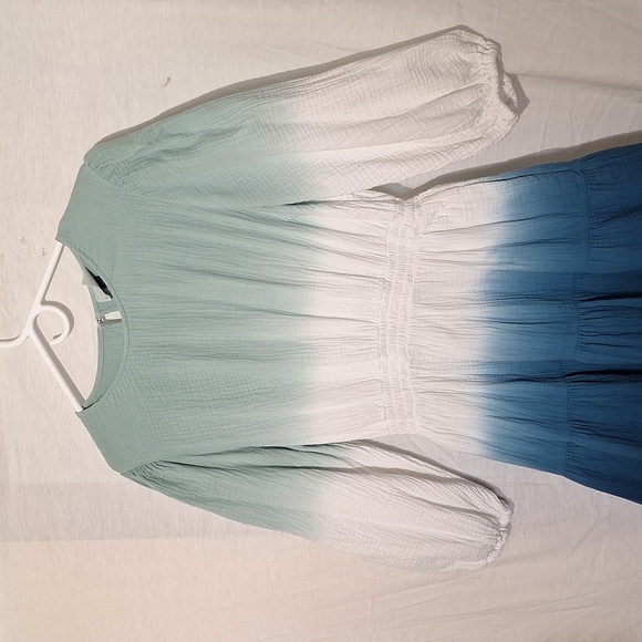 Boho Cotton Midi Dress, Blue Green Ombre, Universal, Sz 10, NWOT - Picture 11 of 13